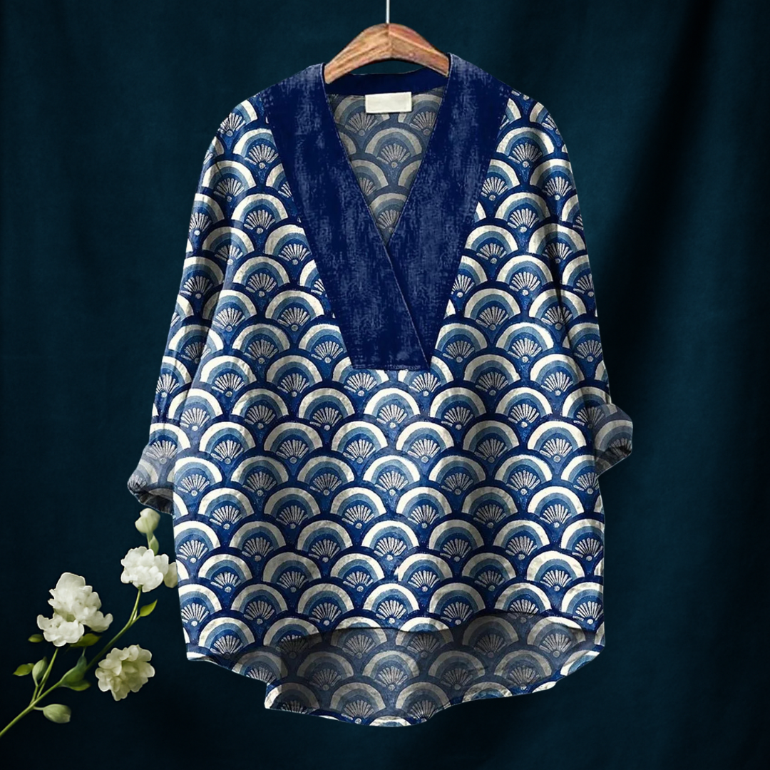 Women's Casual Geometric Pattern V-Neck Shirt