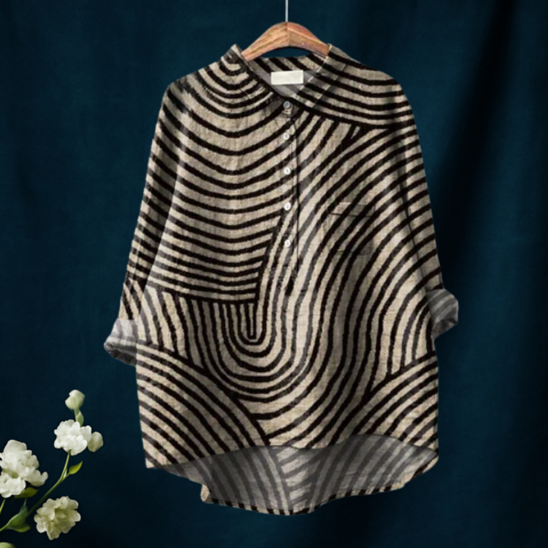 Women's Circular Line Pattern Print Casual Cotton And Linen Shirt
