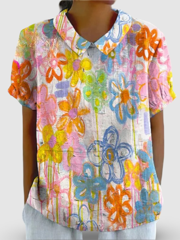 Women's Vintage Flower Print Casual Cotton Shirt