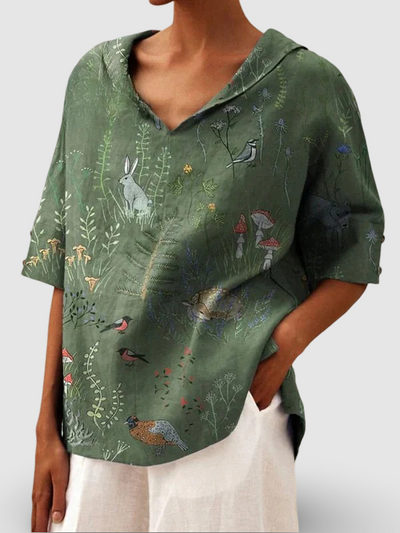 Julia – Woodland Print V-Neck Blouse