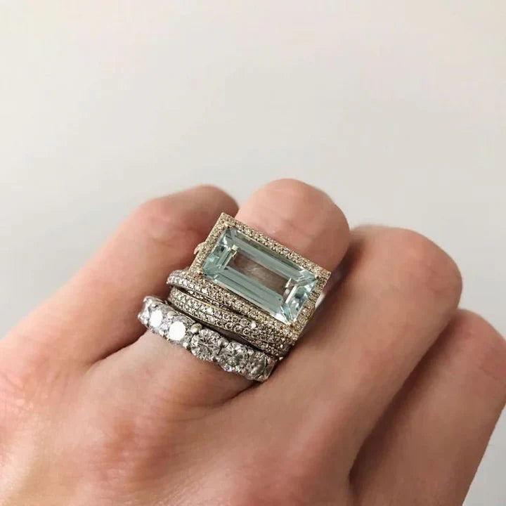 Lyrica - Vintage Silver Turquoise Glass Ring Set