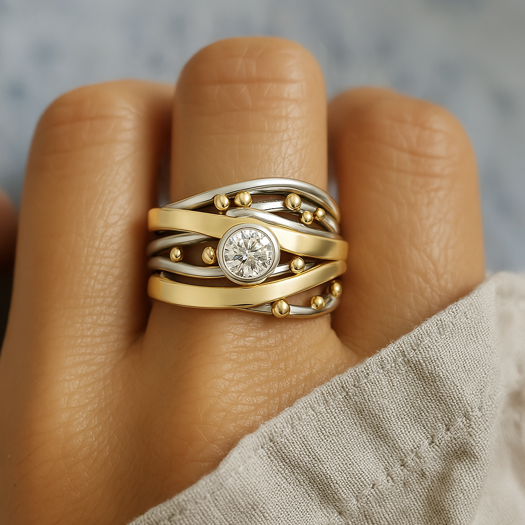 Vivienne – Gold Filigree Ring with Zirconia Glow