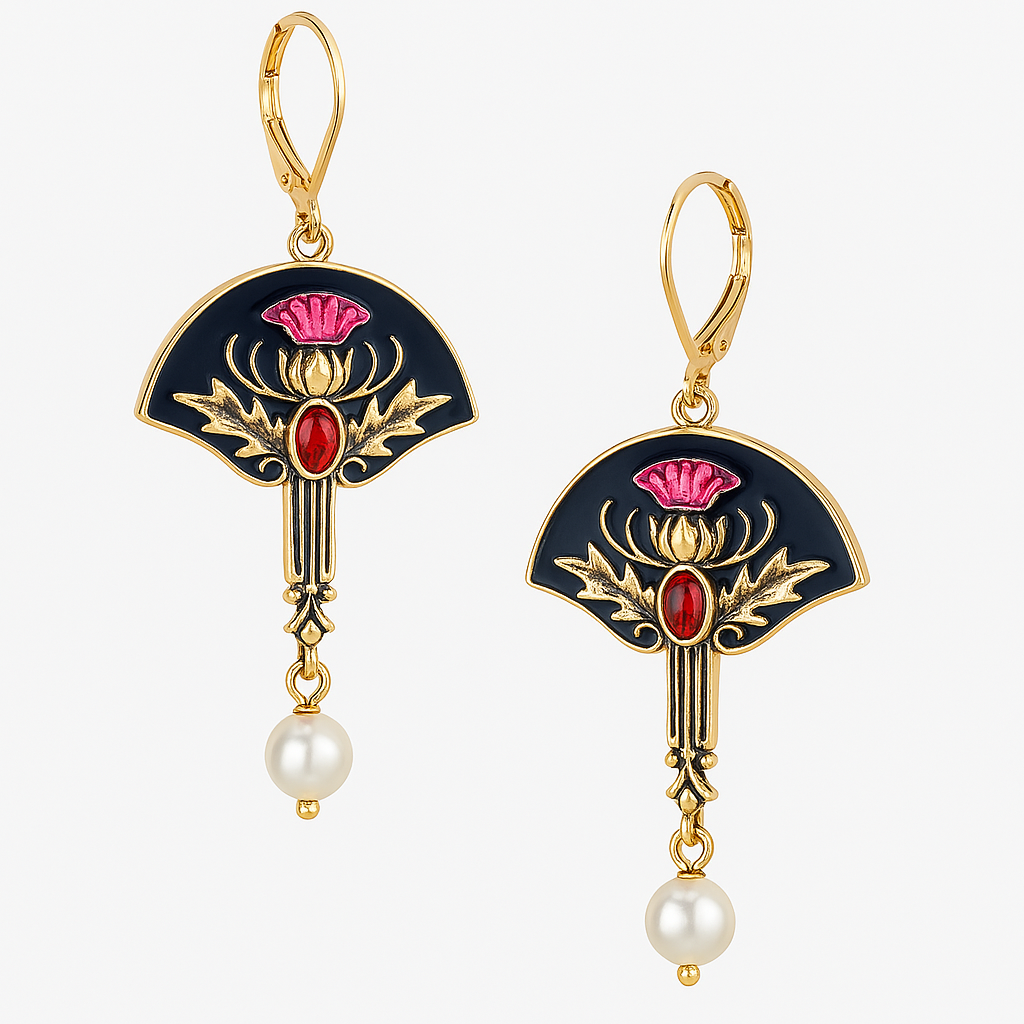 Naya - Boho Earrings with Pearls and Red Crystal