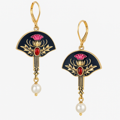 Naya - Boho Earrings with Pearls and Red Crystal