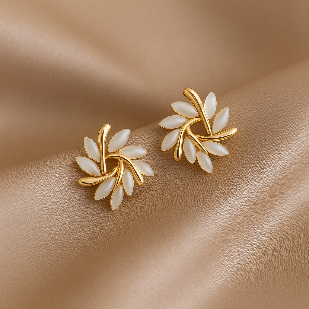 Elegant and Exquisite Opal Petal Circle Stud Earrings in Gold