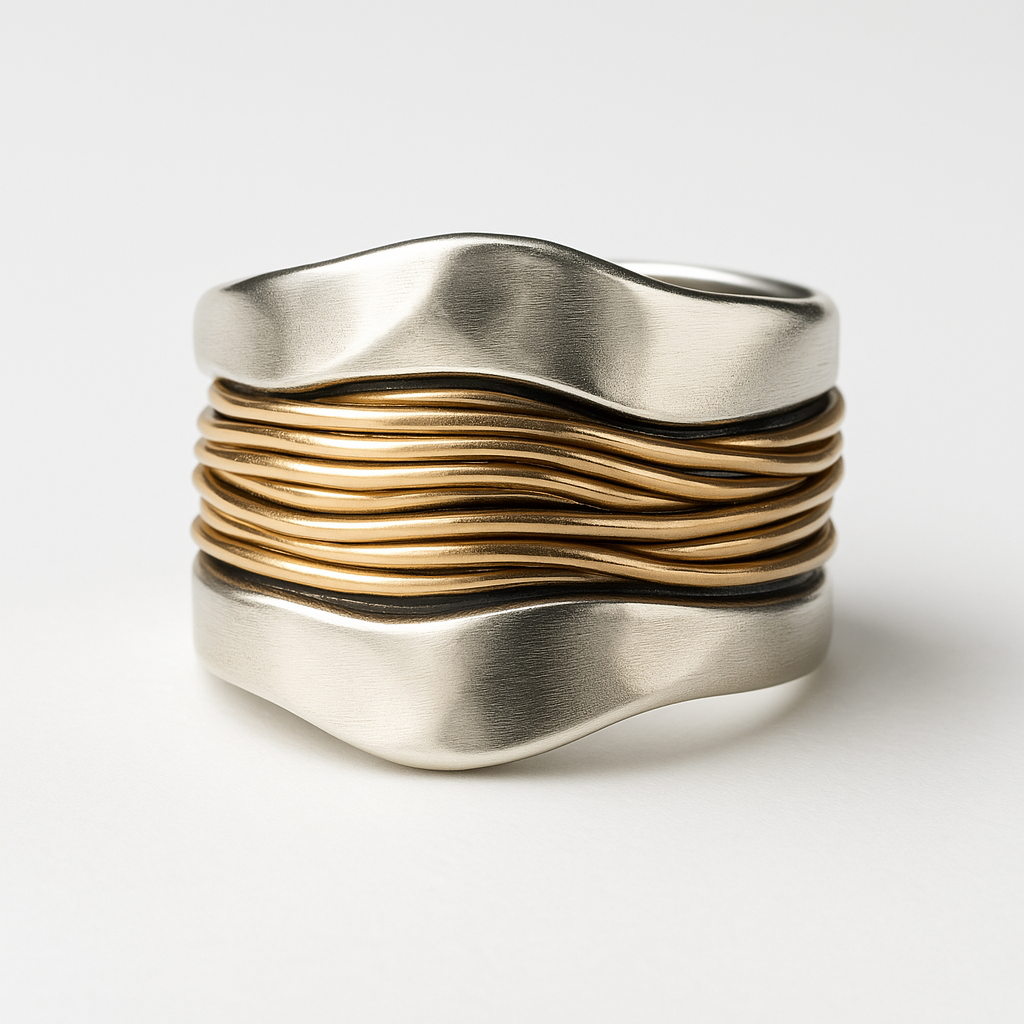 Evie - Silver Golden Threads Ring