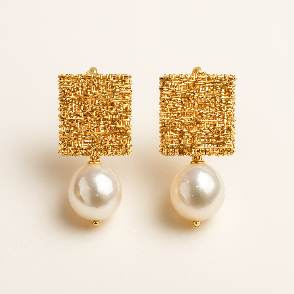 Vivienne – Vintage Gold Strand Earrings with Pearl Detail