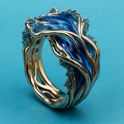 Elara – Sculpted Gold Ring with Seafoam Flow