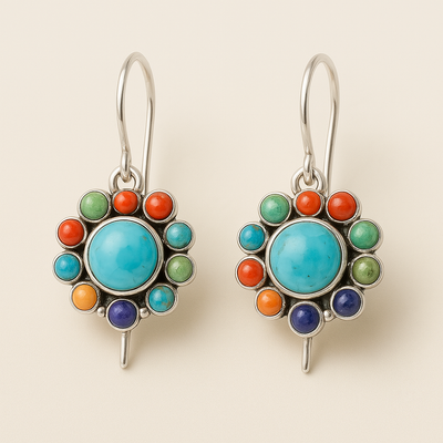 Liora - Multicoloured Turquoise Round Earrings