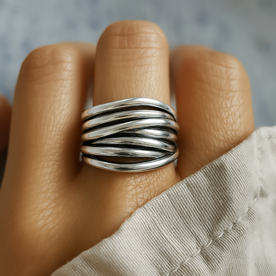 Clara – 925 Sterling Silver Adjustable Layered Ring