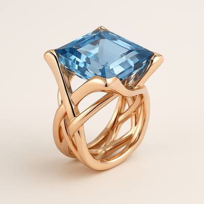 Mira - Vintage Rose Gold Blue Zirconia Ring