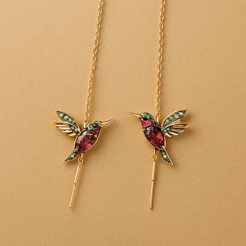 Lyra – Hummingbird Enamel & Zirconia Earrings