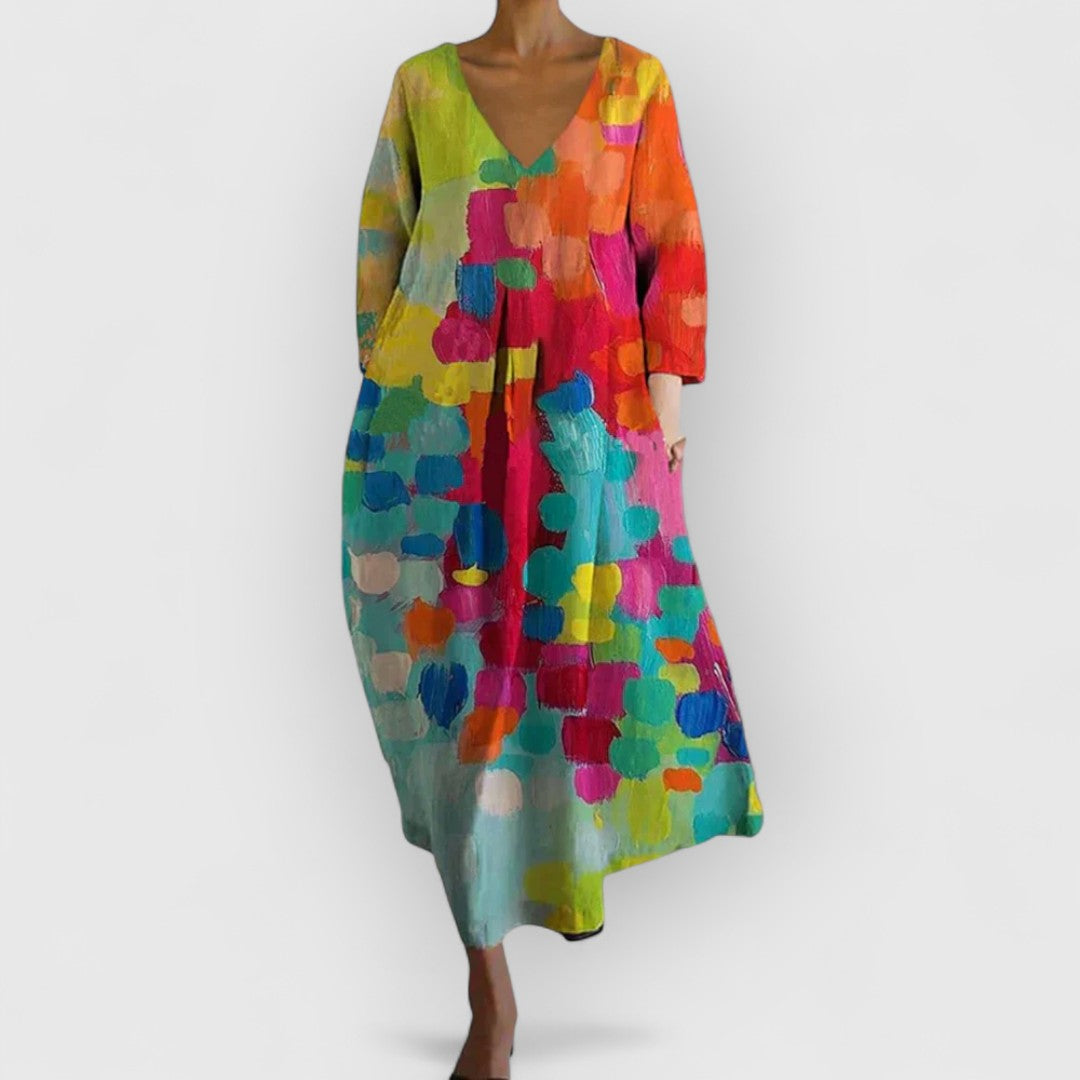 Anastasia – V-Neck Printed Midi Dress