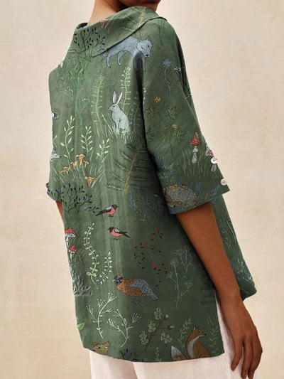 Julia – Woodland Print V-Neck Blouse