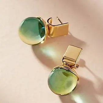 Vintage Earrings with Green Crystal in Gold~