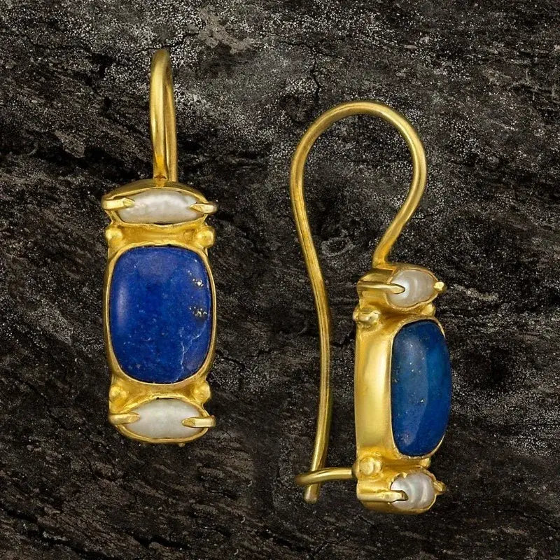 Vintage Earrings in Blue and Gold~