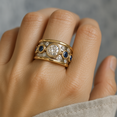 Sora - Vintage Golden Inlaid Zirconia Ring