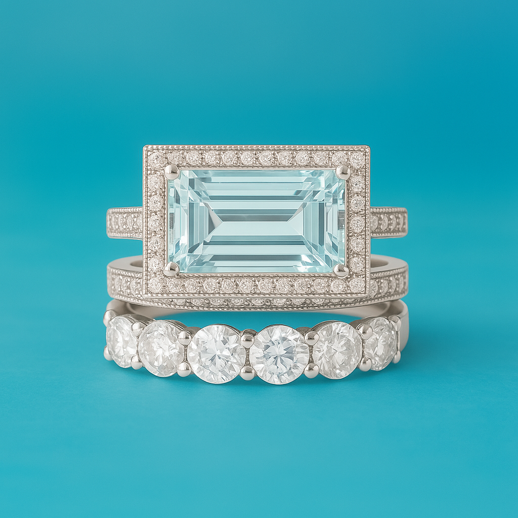 Lyrica - Vintage Silver Turquoise Glass Ring Set