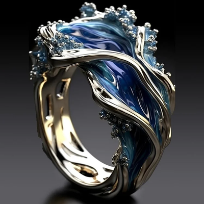 Elara – Sculpted Gold Ring with Seafoam Flow
