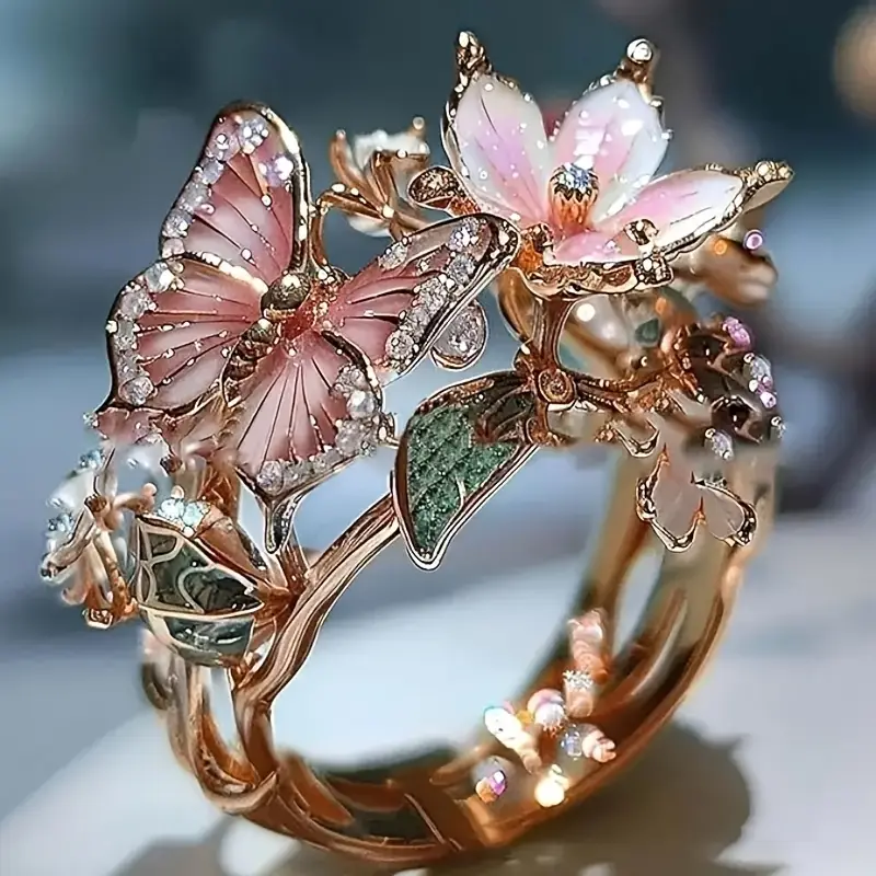 Nature Bright Butterfly Zirconia Ring~