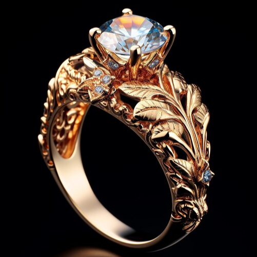 Vintage Exotic Golden Leaf Zirconia Ring~