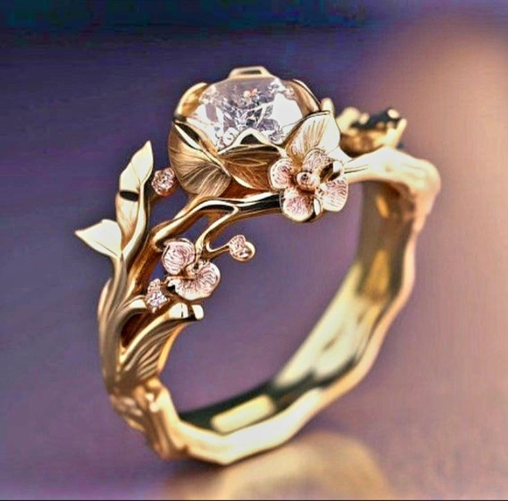 Exotic Golden Crystal Flower Ring~