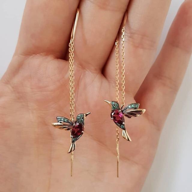 Wren – Enamel Hummingbird Zircon Earrings