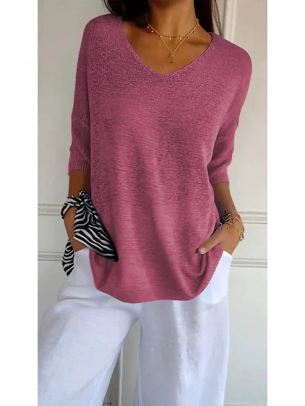 Elise – 3/4 Sleeve V-Neck Top